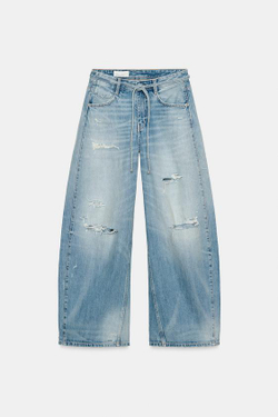 ZARA ДЖИНСЫ TRF BAGGY С РАЗРЕЗАМИ И СРЕДНЕЙ ПОСАДКОЙ, ГОЛУБОЙ