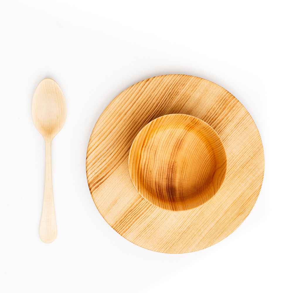 Деревянный набор чайная пара и ложка из сибирского кедра. NC19