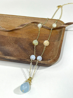 Колье из оникса и агата на цепочке 55 см