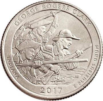 25 центов (1/4 доллара, квотер) 2017 США «Национальный парк имени Джорджа Роджерса Кларка» (P) (40-й парк)