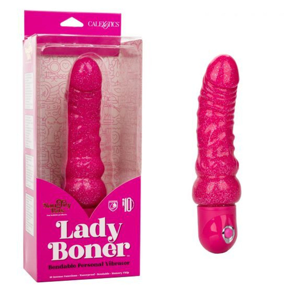 Розовый вибратор-реалистик с блестками Naughty Bits Lady Boner Bendable Personal Vibrator - 20 см. (Цвет: розовый)