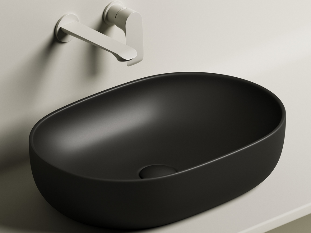 Умывальник чаша накладная овальная (цвет Черный Матовый) Element 600x415x135мм