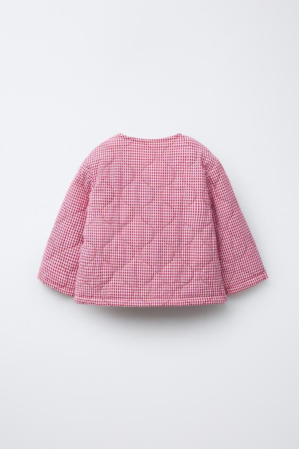 ZARA СТЕГАНАЯ КУРТКА В КЛЕТКУ ВИШИ, БЕЛЫЙ / КРАСНЫЙ