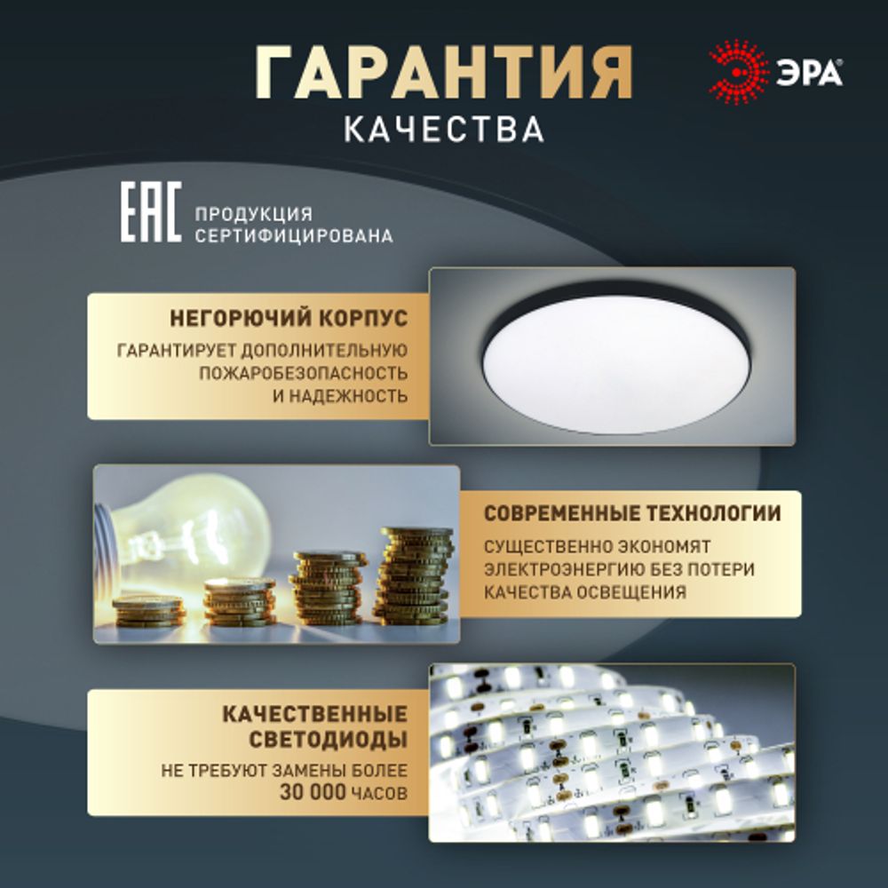 Светильник потолочный светодиодный ЭРА Классик без ДУ SPB-6 Slim Base BK 45W-5K 5000К | Светильники SPB-6 без ДУ