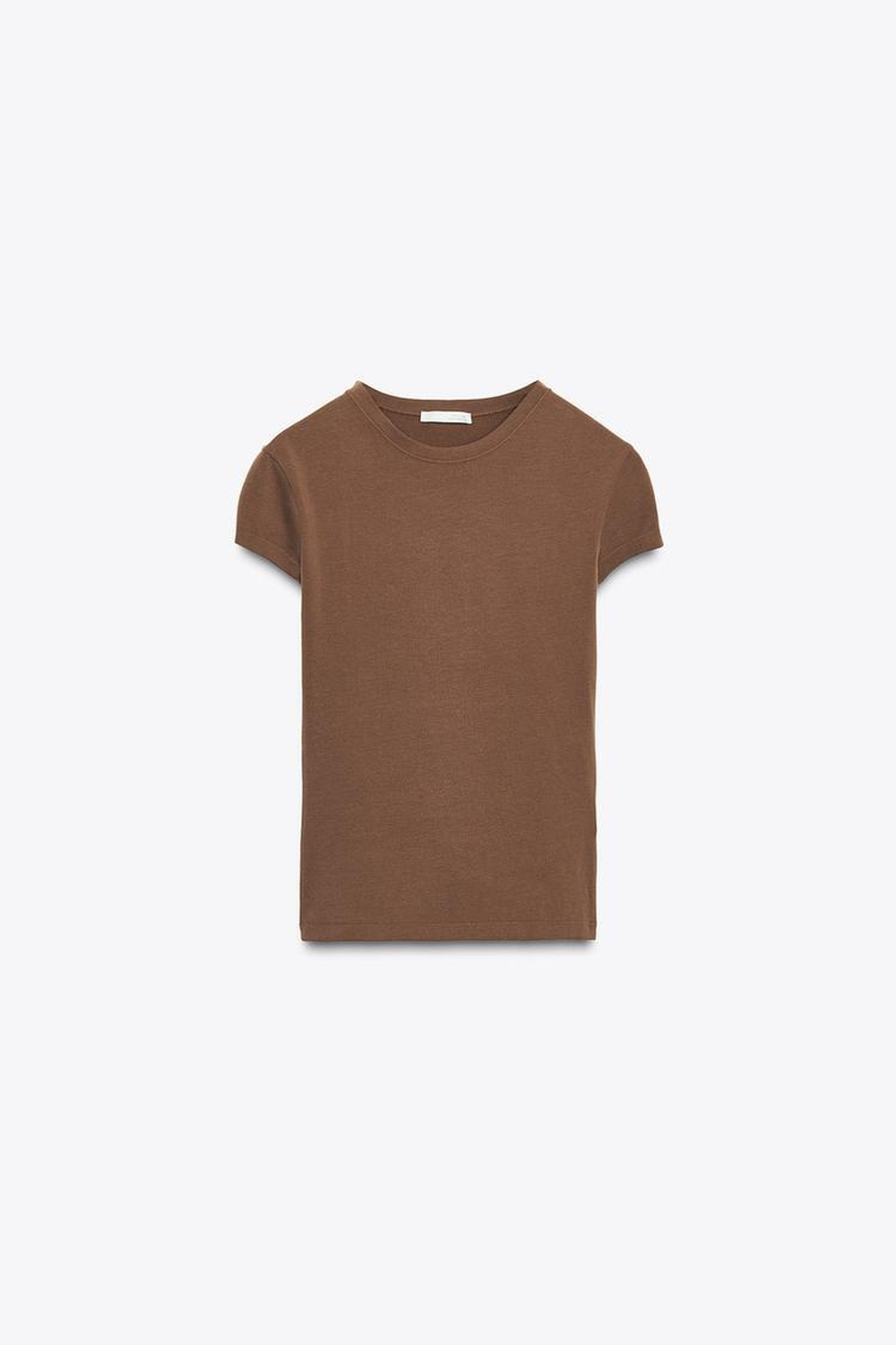 ZARA ФУТБОЛКА ОБЛЕГАЮЩЕГО КРОЯ С КОРОТКИМИ РУКАВАМИ, КОРИЧНЕВЫЙ