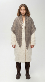 Оренбургский пуховый платок-косынка П3-130184-03 серый