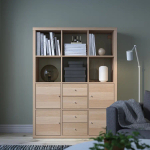 Стеллаж 12 ячеек с ящиками и дверцами - IKEA KALLAX, 112х147 см, под беленый дуб, КАЛЛАКС ИКЕА