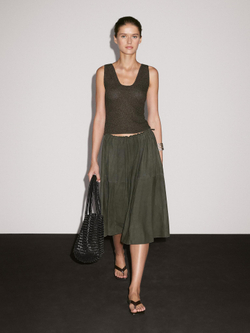 Massimo Dutti Замшевая юбка со сборкой, хаки