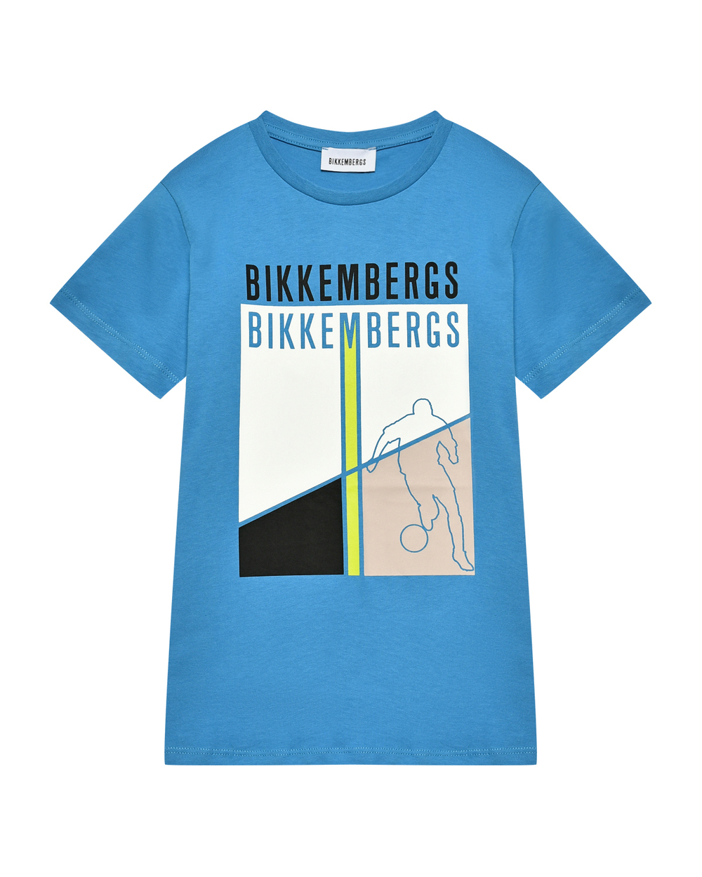 Футболка BIKKEMBERGS Темно-голубой/Термопринт: прямоугольник с футболистом, логотип Мальчик