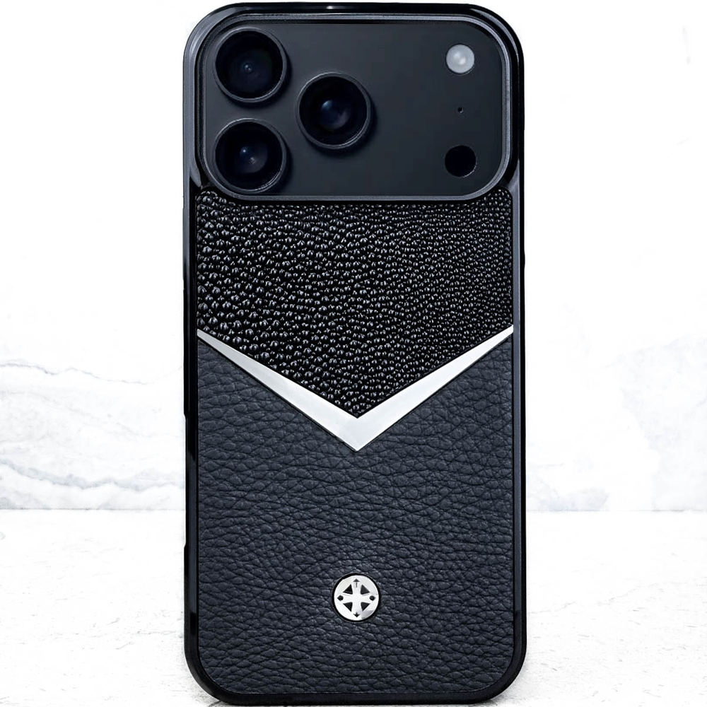 Эксклюзивный чехол iPhone натуральная шкура ската - Euphoria HM Premium - металл, натуральная кожа