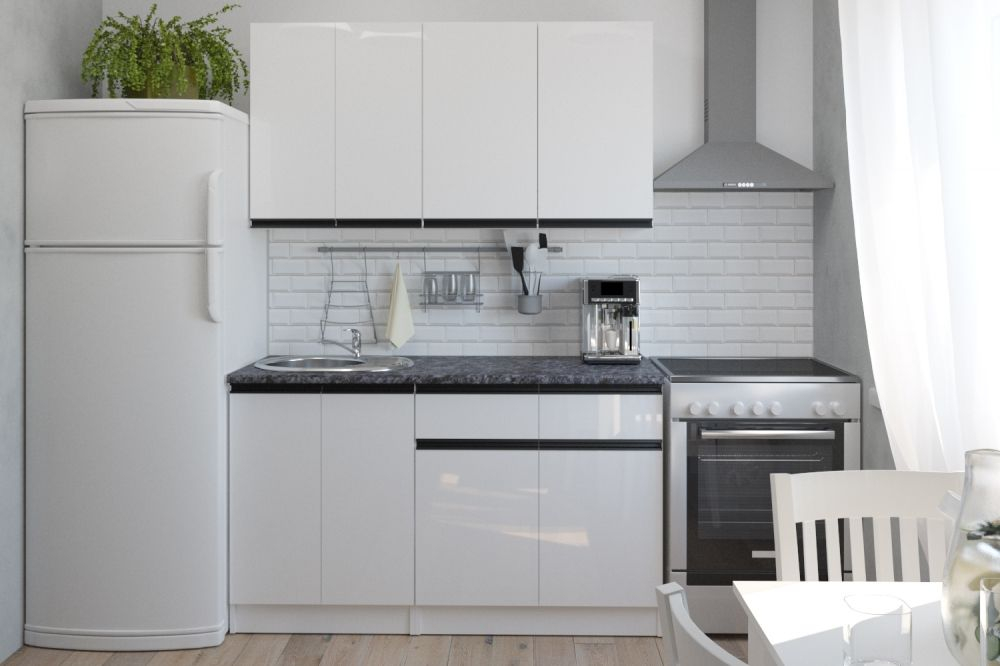 Кухонный гарнитур Лотос базис 2400мм (Белый глянец/Белый, Кастилло темный)