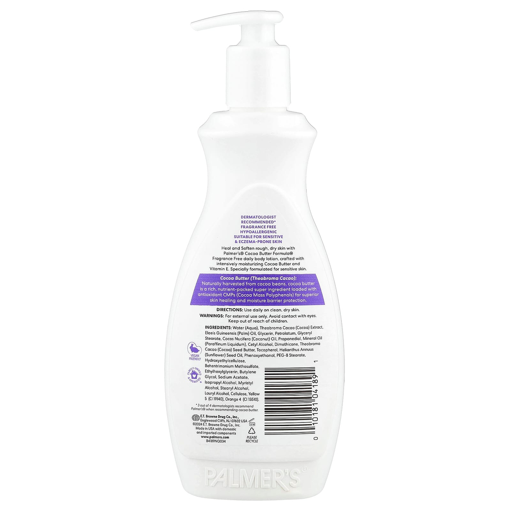 Palmer's, Cocoa Butter Formula® с витамином Е, интенсивный лосьон для тела, для чувствительной кожи, без отдушки, 400 мл (13,5 жидк. унции)