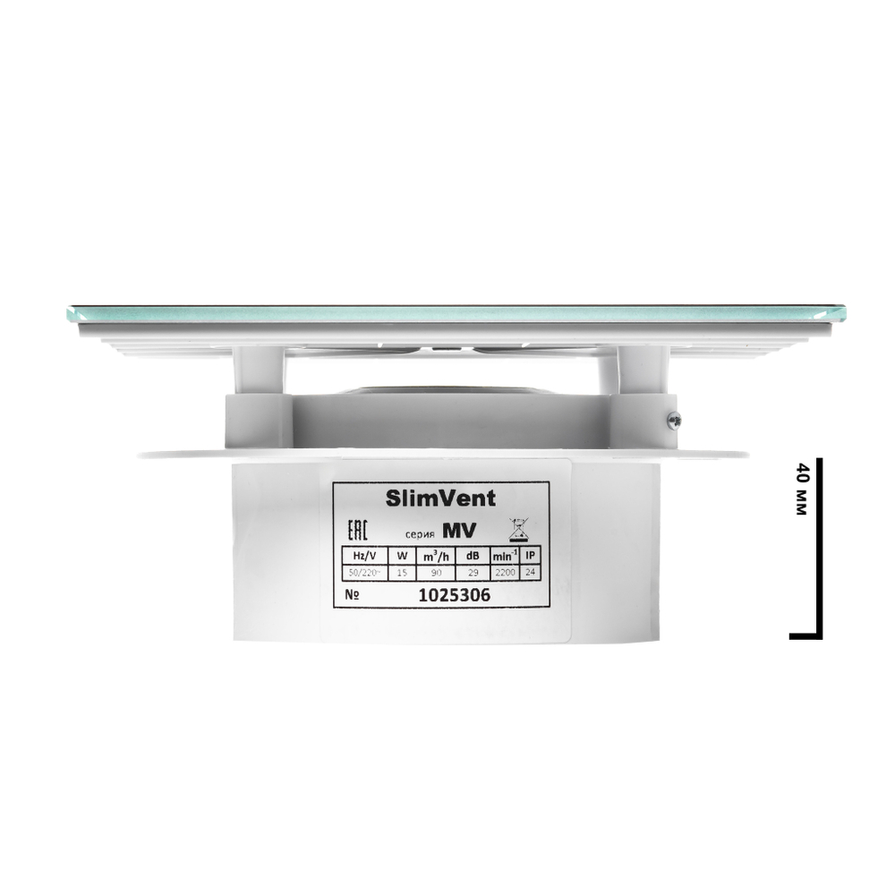 Вытяжной тонкий вентилятор SlimVent МV 100, стекло квадрат черный матовый