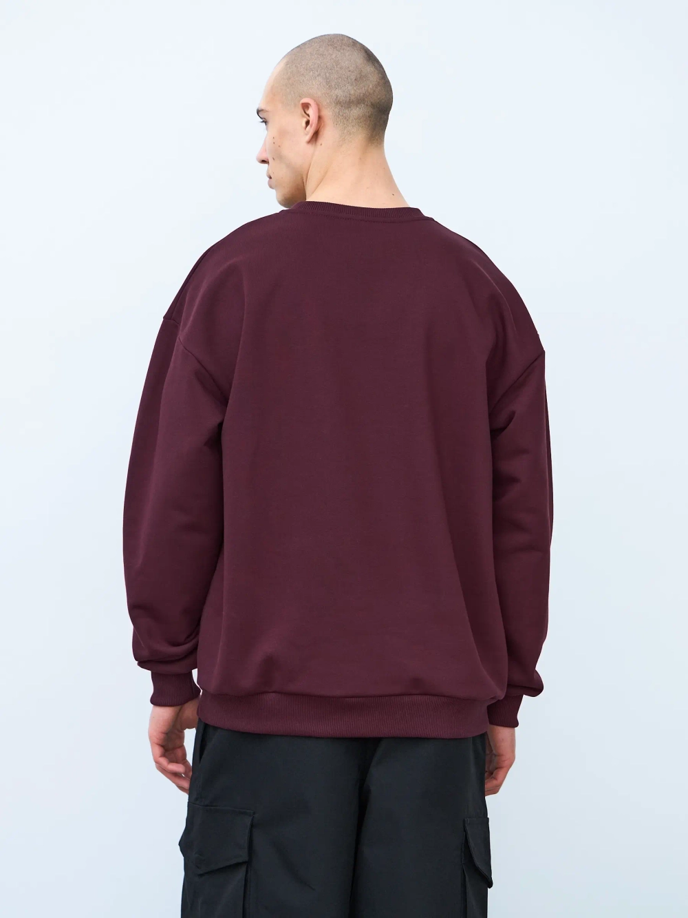 Свитшот оверсайз, с начесом (бордовый)