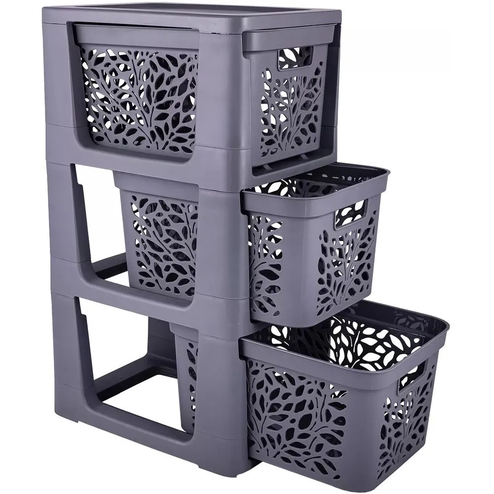 Комод на колесах 3 ящика по 18л Leaves (серый)