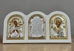 Триптих, Семистрельная БМ, Николай, Молитва, икона, белое дерево 320х160
