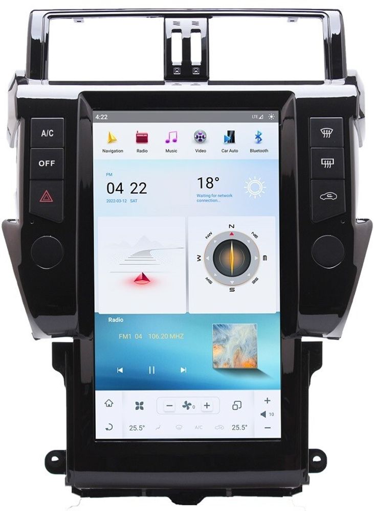Магнитола для Toyota Land Cruiser Prado 150 2014-2017 (без кругового обзора) - Carmedia ZF-1801-Q6 вертикальный экран в стиле &quot;Тесла&quot; на Android 11, 8Гб+128Гб, CarPlay, 4G SIM-слот