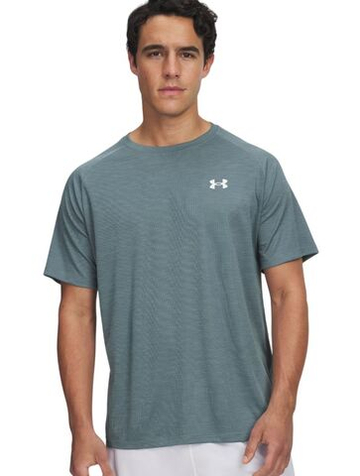 Мужская теннисная футболка Under Armour Tech Textured Short Sleeve - jasper blue/white