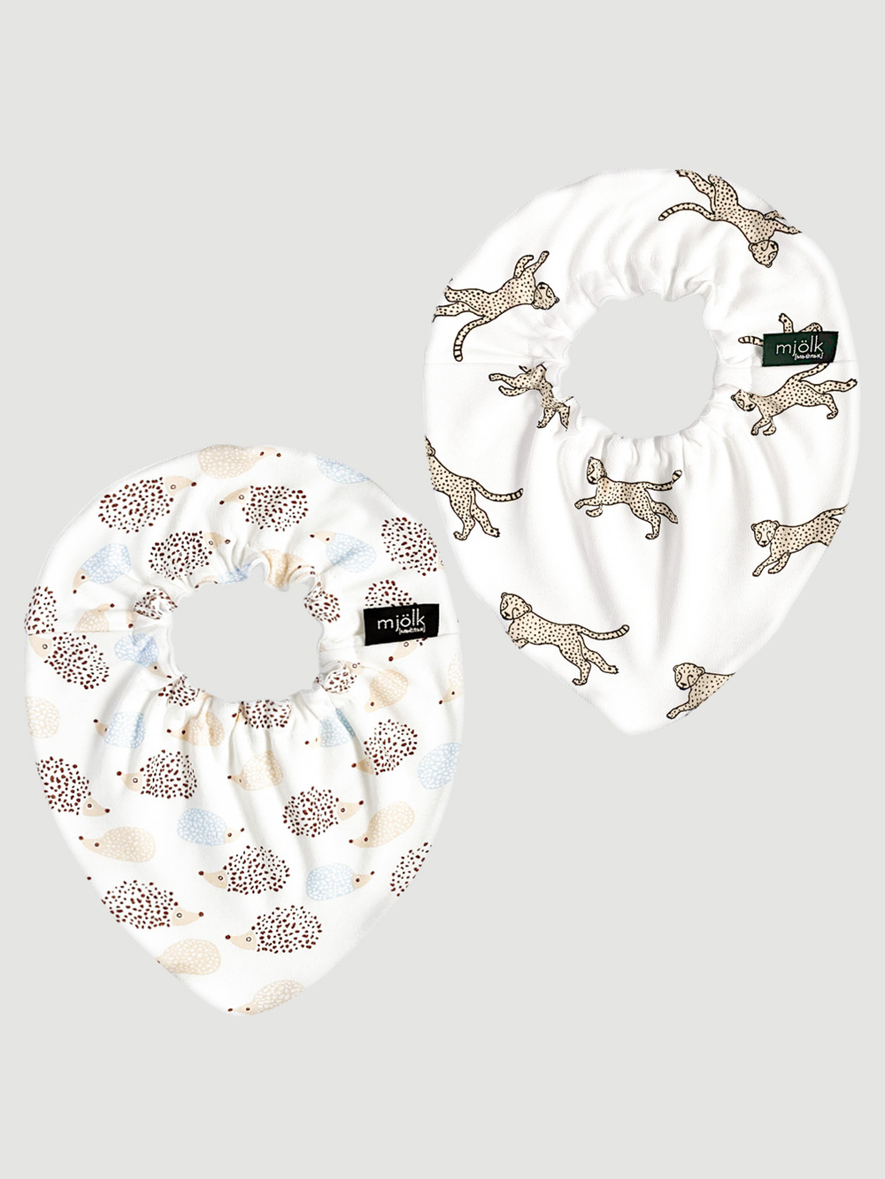 Сет из 2х нагрудников Mjölk Mini Гепарды/Ёжики на экрю