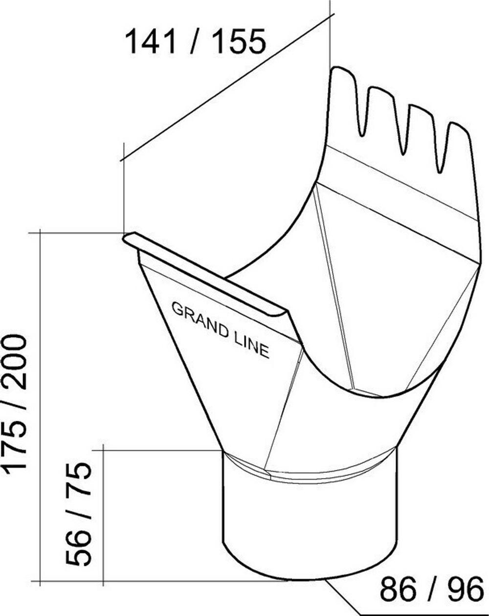 Воронка желоба Grand Line D125/90 мм RAL 3005 красная