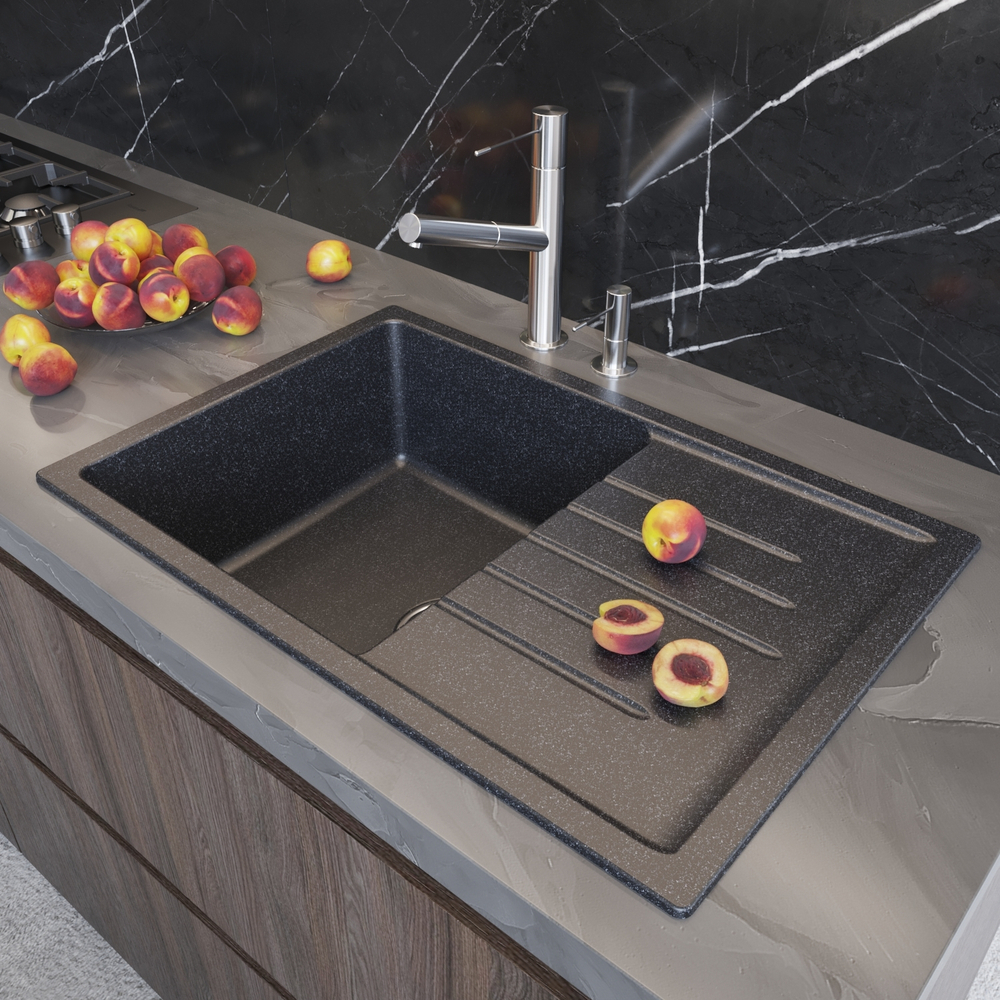 Мойка MIXLINE ML-GM19 с крылом  черная (308) 750*500*200мм NEW (551982)