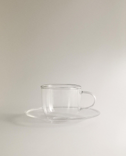 Zara Home чайная пара из боросиликатного стекла, цвет серебристый, 15 см