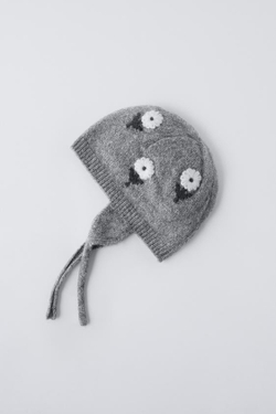 ZARA ТРИКОТАЖНАЯ ШАПКА С ЦВЕТОЧНОЙ ВЫШИВКОЙ, СЕРЫЙ