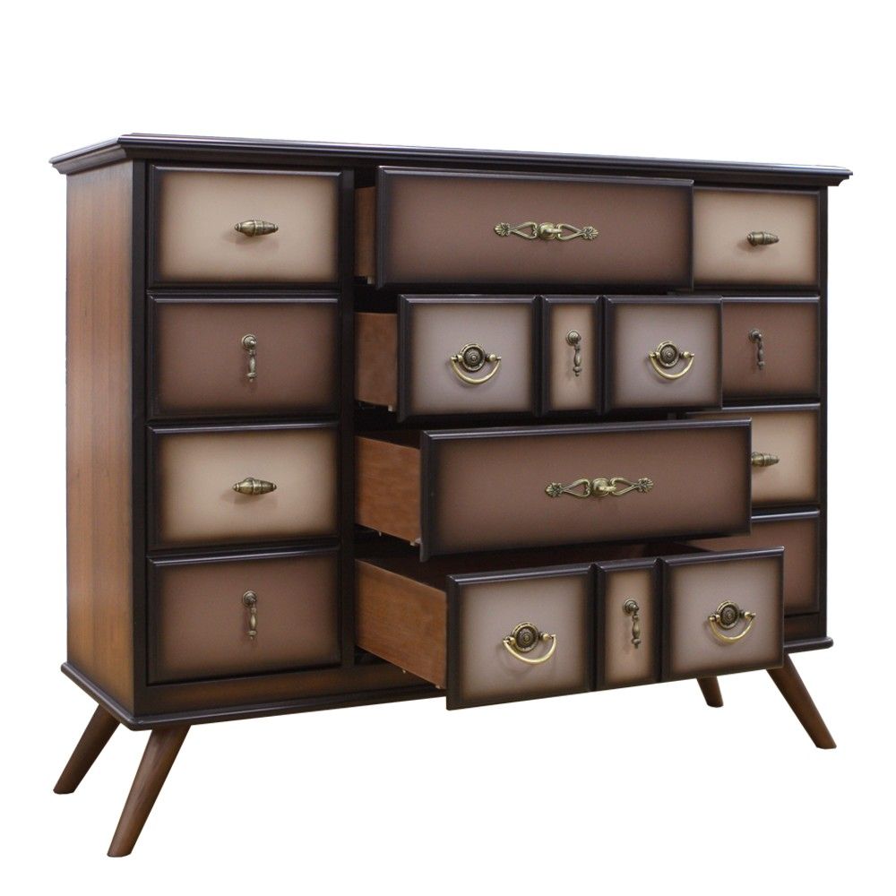 Комод Пандора - 2 с 4 ящиками и 2 полками Орех(Д), цвет фасада Шоколад