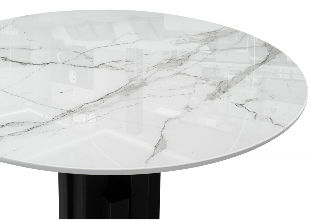Стол стеклянный Woodville Калипсо 110 белый мрамор, черный, ножки черные
