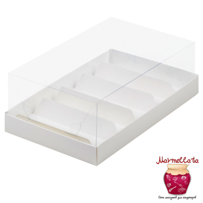 Упаковка для эклеров и пирожных с прозрачным куполом 220*135*70 (белая)