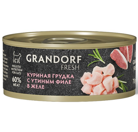 Корм консервированный для кошек Куриная грудка с утиным филе в желе, 70гр GRANDORF FRESH