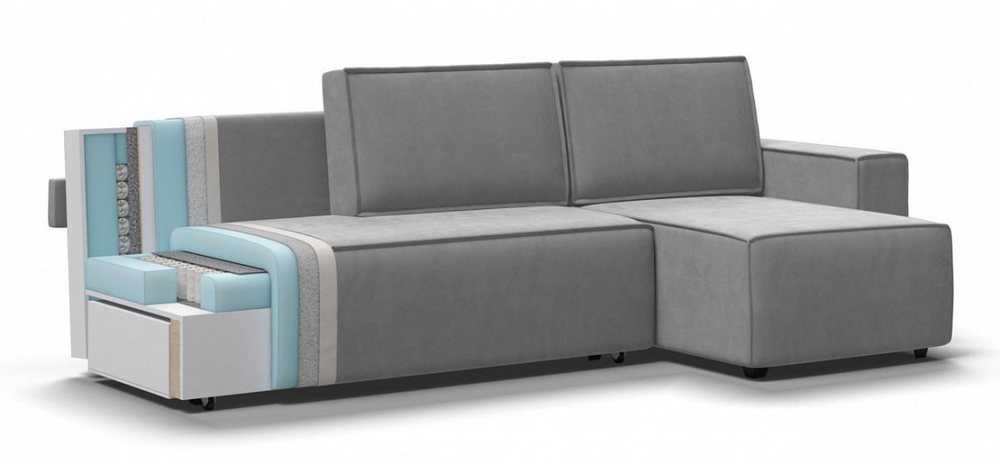 Угловой диван Норд Велюр Монолит сталь