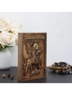 Святой Георгий Победоносец икона деревянная резная, бук