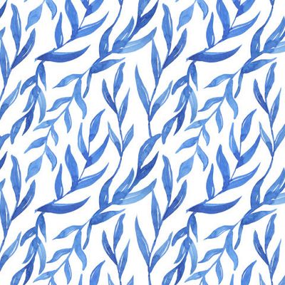 Синий узор из ботанических элементов на белом фоне