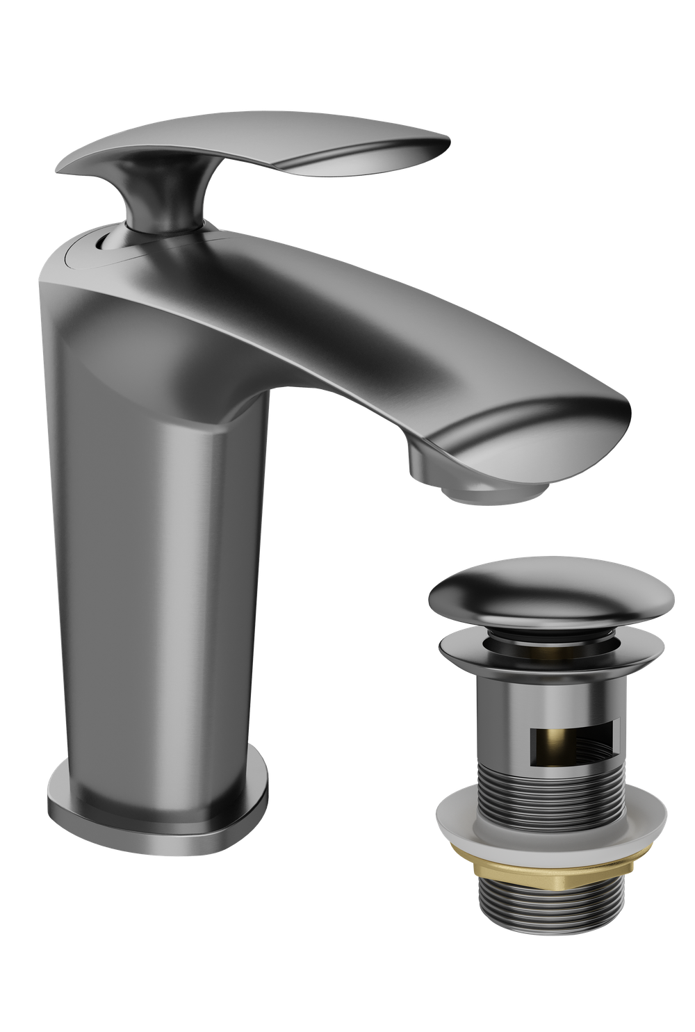 Смеситель для раковины STWORKI Гётеборг S03010GB + донный клапан SW-001GB вороненая сталь