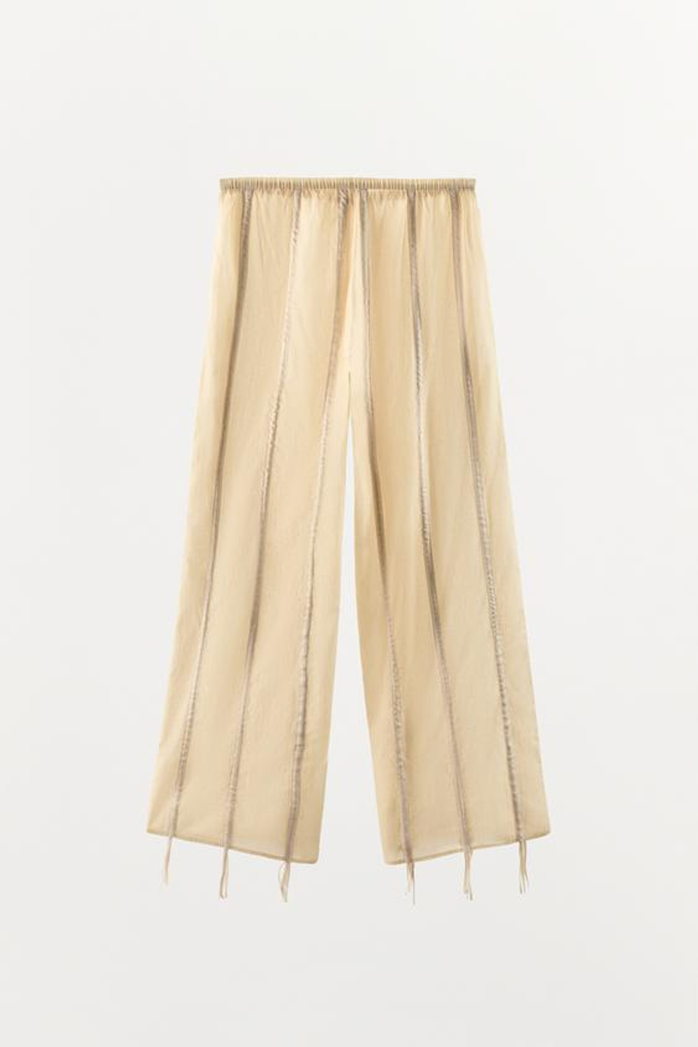 ZARA БРЮКИ ИЗ ХЛОПКА С ЗАВЯЗКАМИ, ЭКРЮ