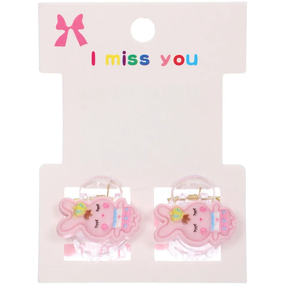 Заколки – крабы детские для волос 2шт на блистере «МАРЦИПАН», Розовый зайка, 1,2см