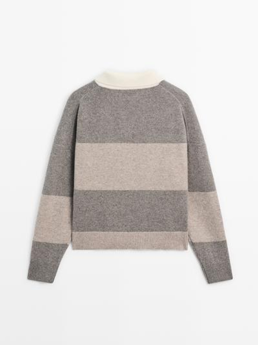 Massimo Dutti Свитер поло из смесовой шерсти в полоску, кротово-коричневый