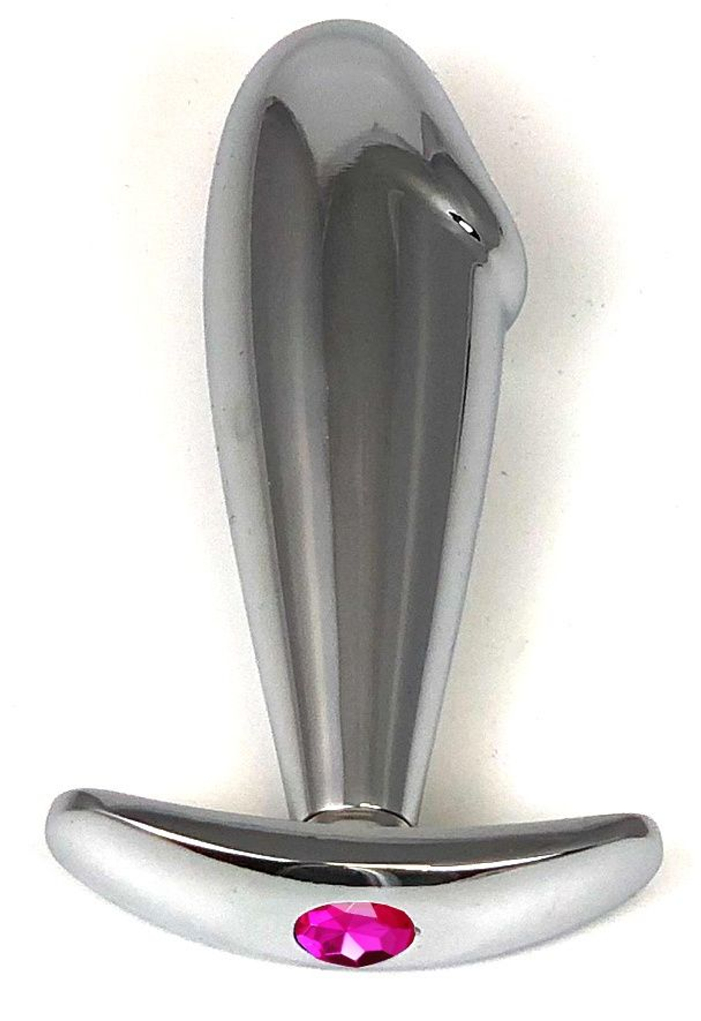 Серебристая анальная пробка-фаллос с розовым кристаллом – 9,5 см. (Цвет: розовый)