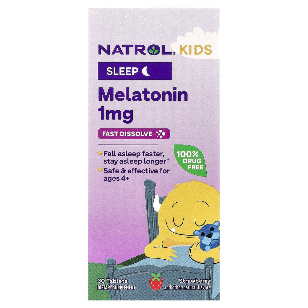 Natrol, Мелатонин, быстро растворяющийся, для детей, для детей от 4 лет, со вкусом клубники, 30 таблеток
