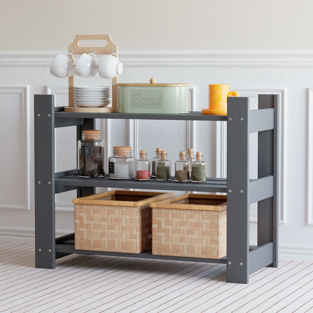 Стеллаж деревянный обувница 50 см для игрушек и для книг Альберт напольный, серый бейц / на балкон, для кухни, для рассады из массива сосны