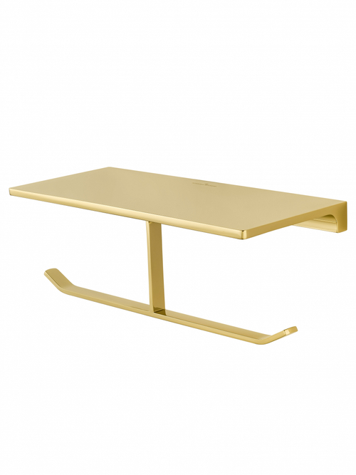 Двойной держатель для туалетной бумаги с полкой WONZON & WOGHAND ECLIPSE, Глянцевое золото (WW-9156-LG)