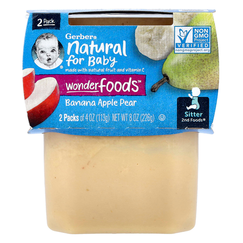 Gerber, Natural for Baby, Wonder Foods™, 2nd Foods®, банан, яблоко и груша, 2 пакетика по 113 г (4 унции)
