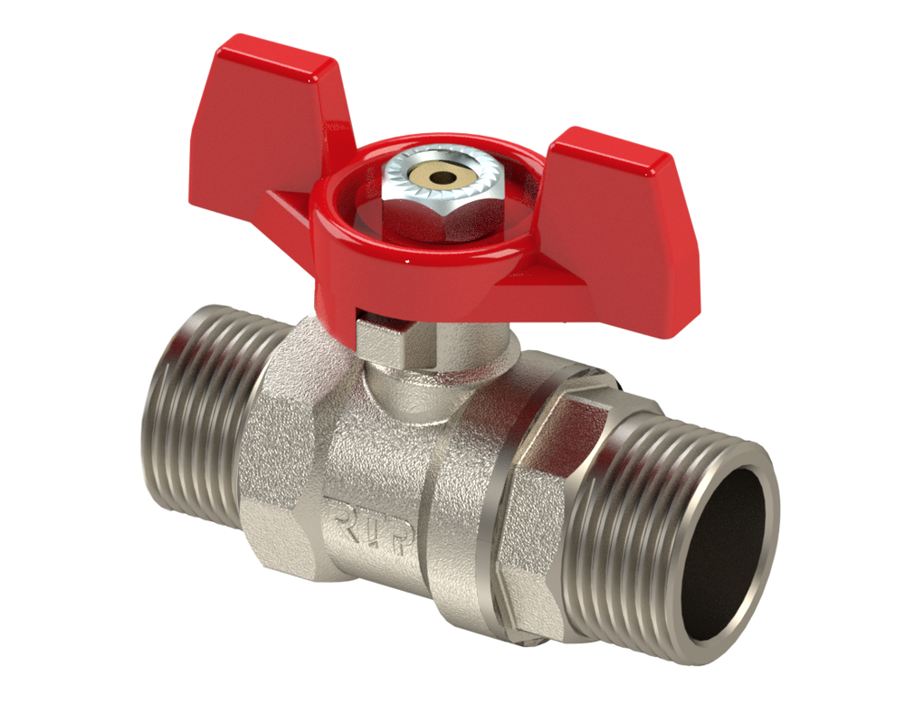 Кран шаровой ручка бабочка, латунь, наружная/наружная резба 1/2",PN25 никель, RTP (80/1)