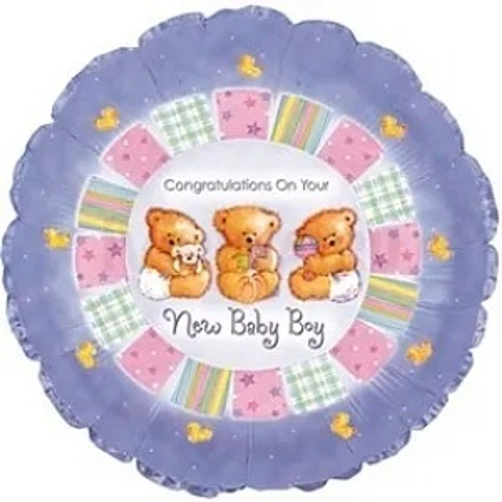 CTI 18'' Круг С рождением мальчика Мишки Сиреневый