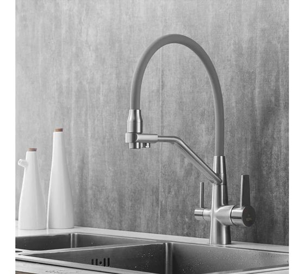 Смеситель для кухни с гибким изливом, с подключением фильтра, сатин, Rose R558L