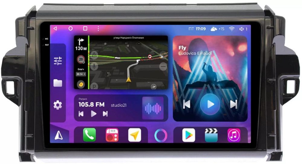 Магнитола для Toyota Fortuner 2015-2022 - FarCar BM3055M-2K монитор 9.5" 2K QLED на Android 14, TS10, 4+32Гб, CarPlay, 4G SIM-слот