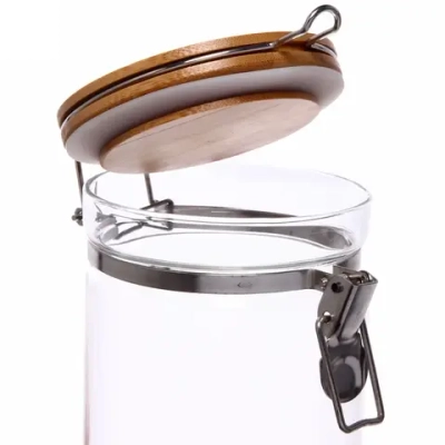 Банка для продуктов стеклянная 1700мл «Хай-Тек» с зажимом и бамбуковой крышкой