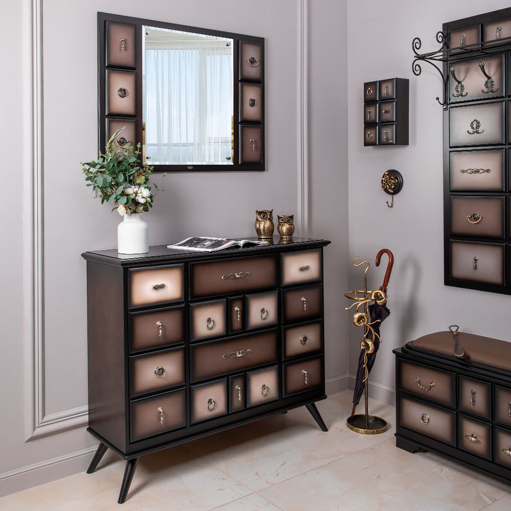 Комод Пандора - 2 с 4 ящиками и 2 полками Орех Оберджин Шоколад