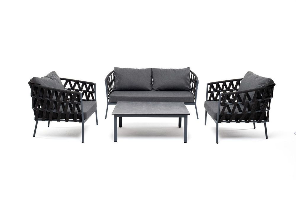 "Диего" лаунж-зона 4-местная плетеная из роупа (веревки), каркас алюминиевый темно-серый, роуп темно-серый